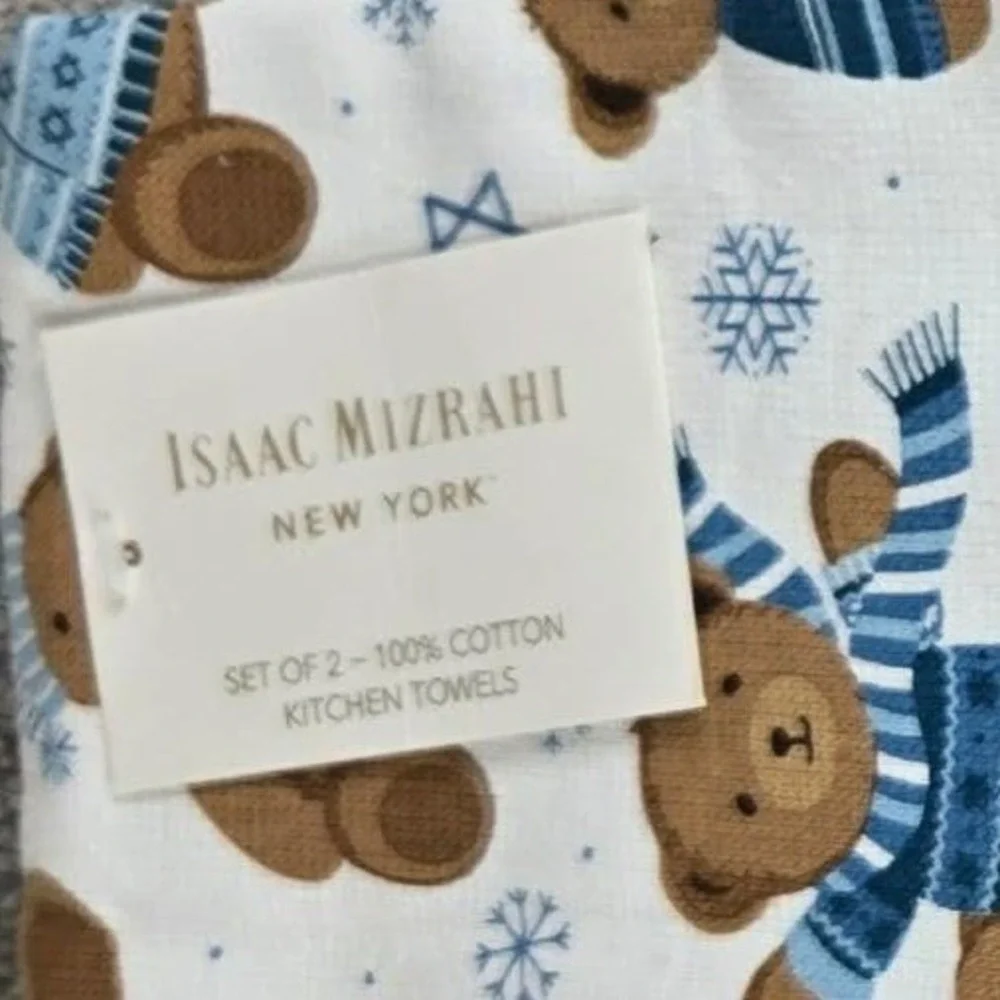 Isaac Mizrahi Kitchen Towels Teddy Bears Snowflakes Hanukkah‎ Theme Set of 2